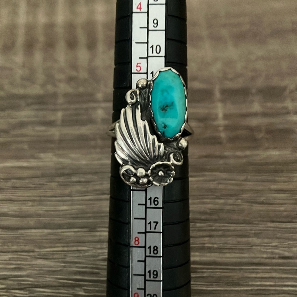 Silver and Blue Feather Turquoise Ring